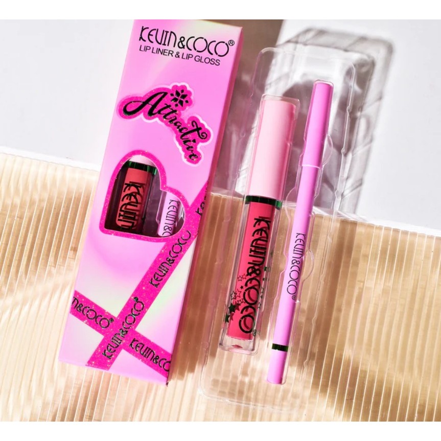 Set 2 Produse de Buze, Kevin&Coco, Attractive, Creion de Buze si Ruj Lichid, Roz - imagine 3