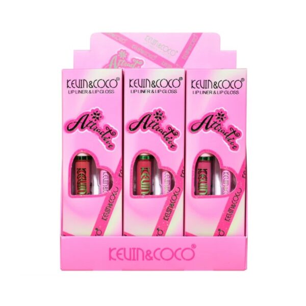 Set 2 Produse de Buze, Kevin&Coco, Attractive, Creion de Buze si Ruj Lichid, Roz - imagine 4