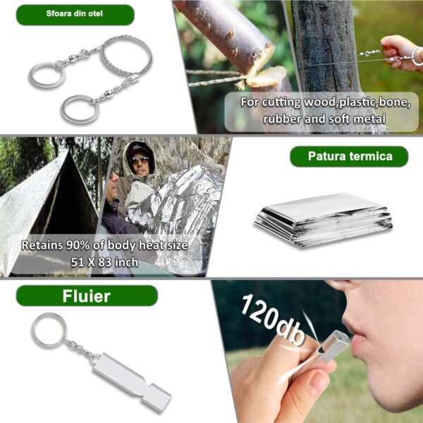 Kit supravietuire multifuncional , 42 de Instrumente Profesionale, Echipament de prim-ajutor, Drumetie, Camping, Negru - imagine 3