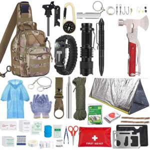 Kit supravietuire multifunctional , Instrumente profesionale, Trusa de Prim-Ajutor, pentru Camping, Drumetii, Aventuri in aer liber, borseta inclusa, model army