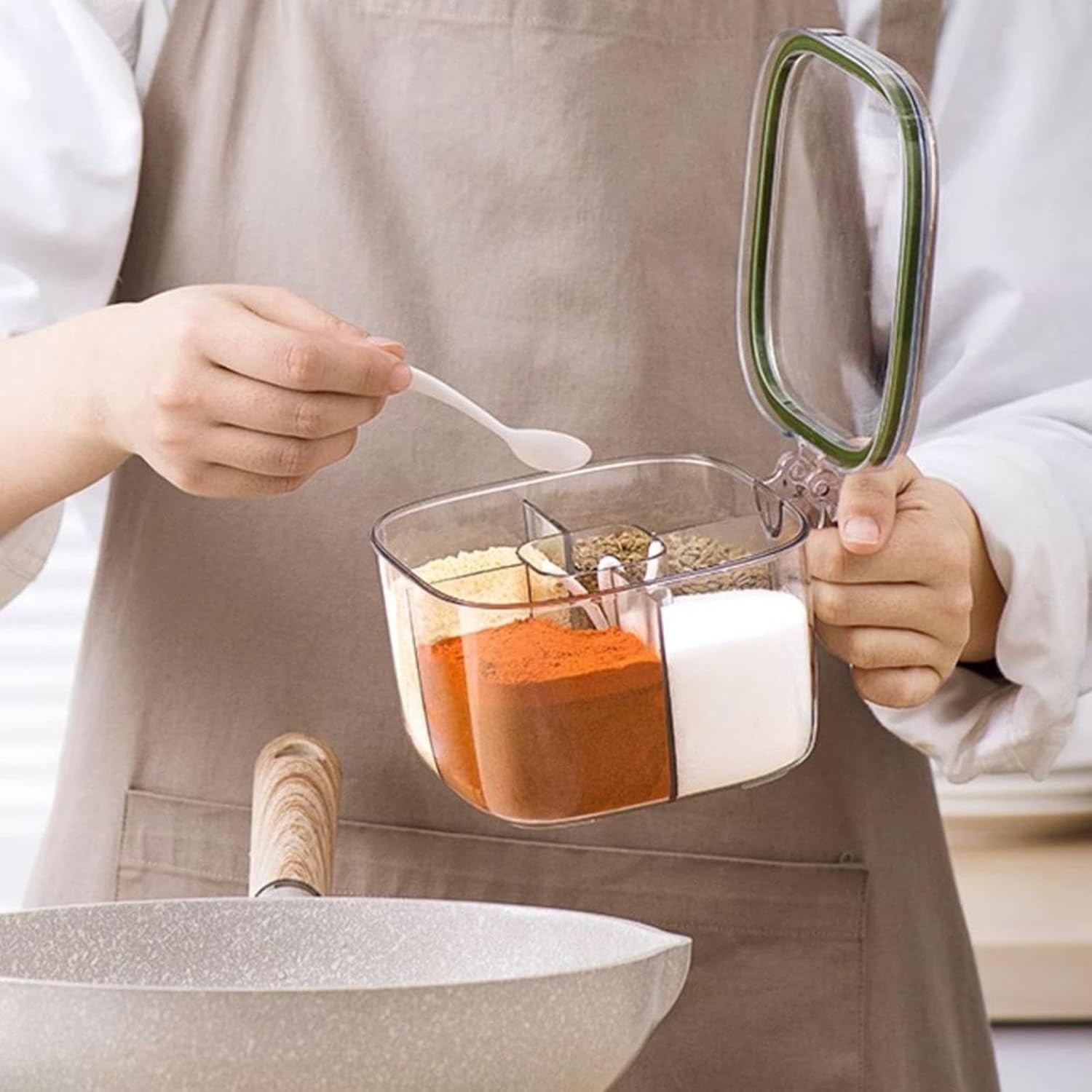 Cutie Depozitare Alimente, , din Plastic/Silicon, 20 x 10 x 10 cm, 5 Compartimente, Alb/Verde - imagine 3