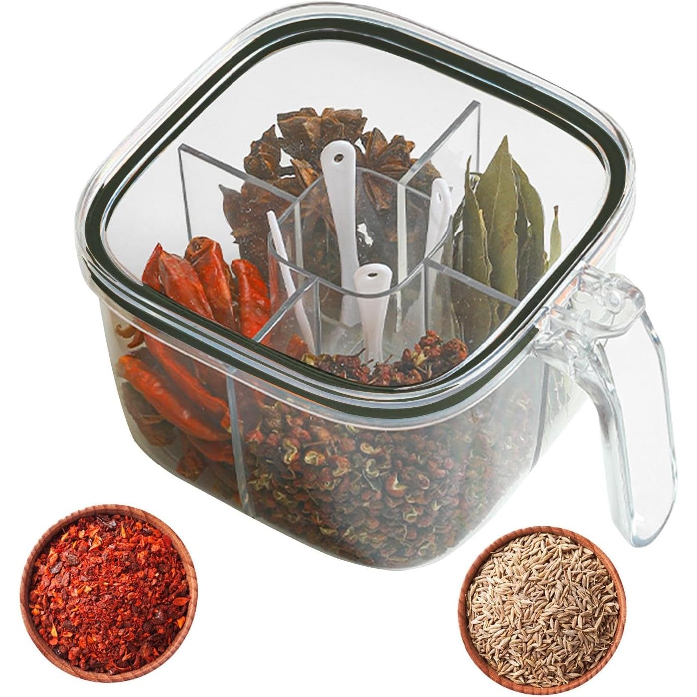 Cutie Depozitare Alimente, , din Plastic/Silicon, 20 x 10 x 10 cm, 5 Compartimente, Alb/Verde - imagine 4