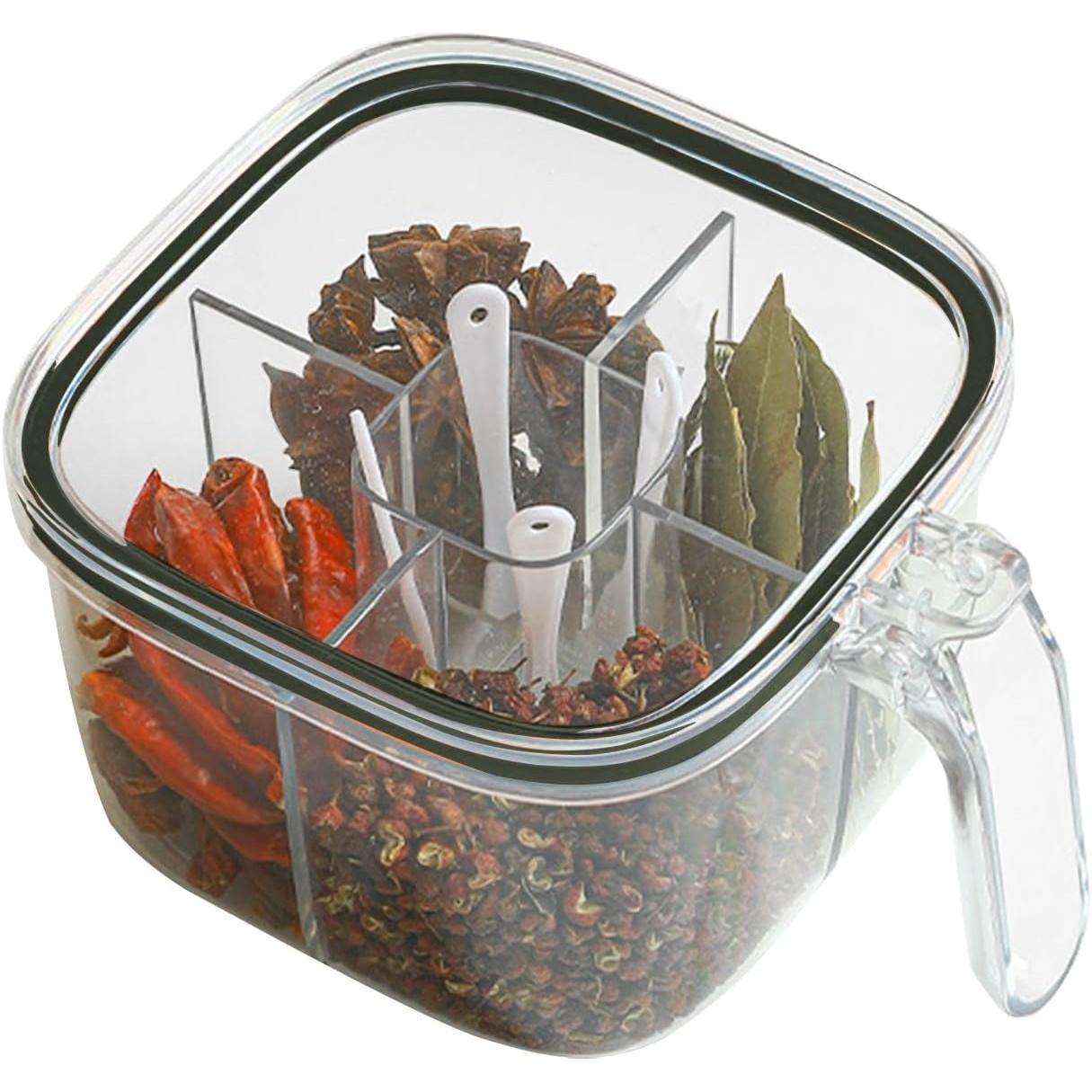 Cutie Depozitare Alimente, , din Plastic/Silicon, 20 x 10 x 10 cm, 5 Compartimente, Alb/Verde