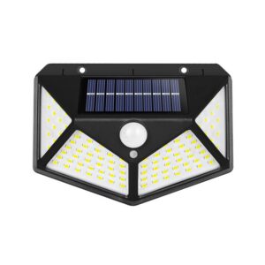 Lampa cu incarcare solara pentru exterior, 100 LED cu distanta de inductie, montaj pe perete, fara cabluri, cu 4 fete,