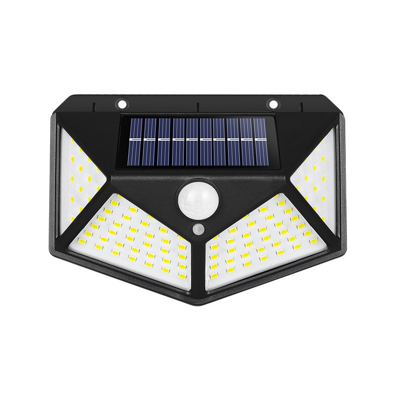 Lampa cu incarcare solara pentru exterior, 100 LED cu distanta de inductie, montaj pe perete, fara cabluri, cu 4 fete,