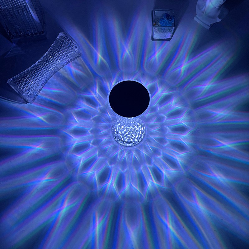 Lampa de birou pe LED RGB 16, , dimmer tactil, 3 nivele de intensitate, incarcare USB, 3W, Cristal Acrilic, 8x19 cm, cu telecomanda, forma vaza, model 2, transparent - imagine 3