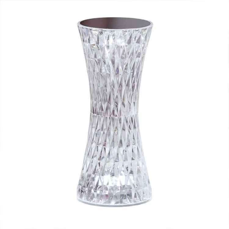 Lampa de birou pe LED RGB 16, , dimmer tactil, 3 nivele de intensitate, incarcare USB, 3W, Cristal Acrilic, 8x19 cm, cu telecomanda, forma vaza, model 2, transparent