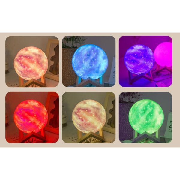 Lampa de veghe cu telecomanda  in forma de luna cu stele 3D Moon Light 7 culori, alimentare baterii, stand din lemn inclus, 15 cm, - imagine 4