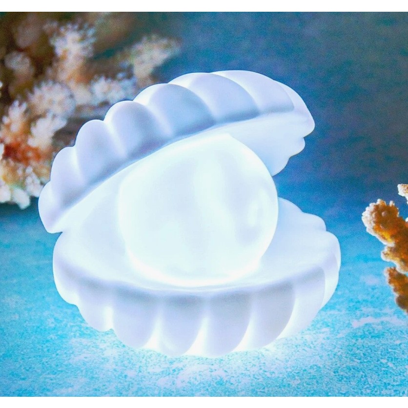 Lampa de Veghe, , Model Scoica cu Perla, Lumina Calda, 6x5 cm, Led, Baterii Incluse 3 x LR44, Alb - imagine 3