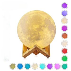Lampa de veghe in forma de luna 3D Moon Light Multicolor, alimentare baterii, stand plastic inclus, 8 cm,