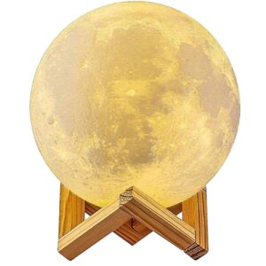 Lampa de veghe in forma de luna cu stele 3D Moon Light, Acumulator integrat, alimentare USB, stand din plastic inclus, 13 cm, 16 culori, Multicolor, Telecomanda inclusa,