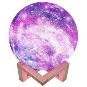 Lampa de veghe in forma de luna cu stele 3D Moon Light, alimentare baterii, stand din lemn inclus, 10 cm,