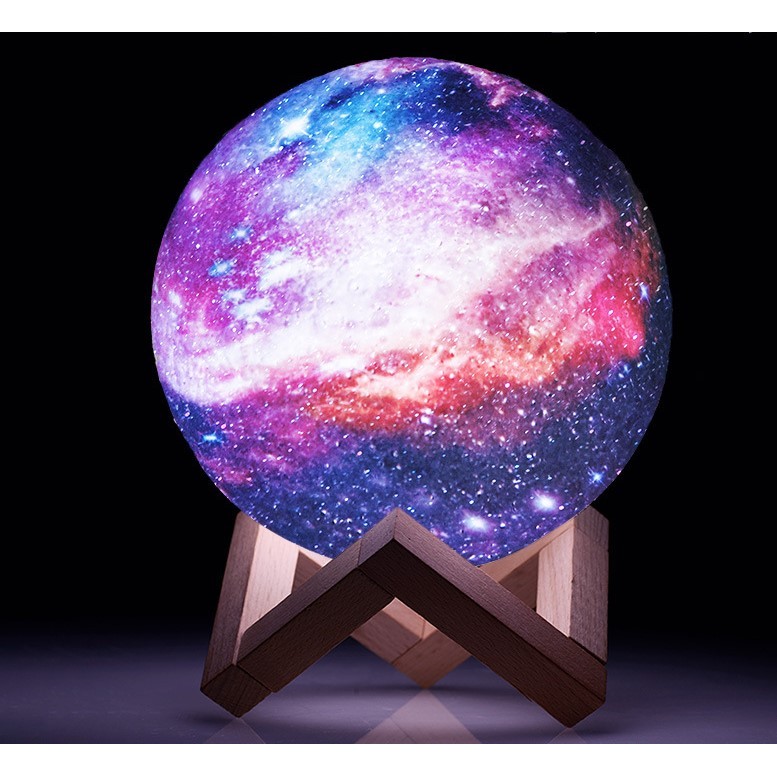 Lampa de veghe in forma de luna cu stele 3D Moon Light, alimentare baterii, stand din lemn inclus, 14 cm, - imagine 2
