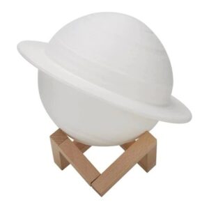 Lampa de Veghe, , Model Planeta Saturn, 3D, Lumina Alb Cald, Suport din Plastic, cu Baterii, 13 cm, Alb