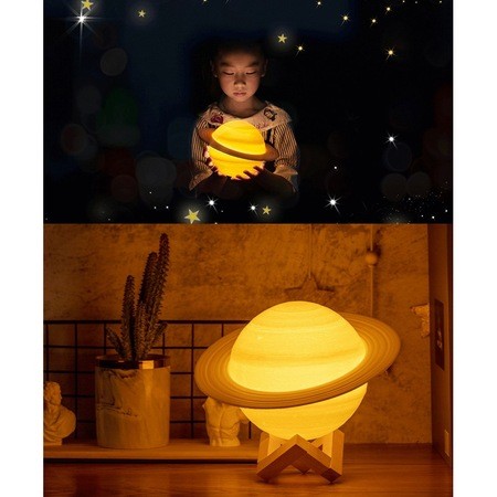 Lampa de veghe in forma de Saturn 3D Saturn Light, alimentare baterii, stand plastic inclus, 15 cm, , Alb Cald - imagine 3