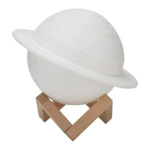 Lampa de veghe in forma de Saturn 3D Saturn Light, alimentare baterii, stand plastic inclus, 15 cm, , Alb Cald