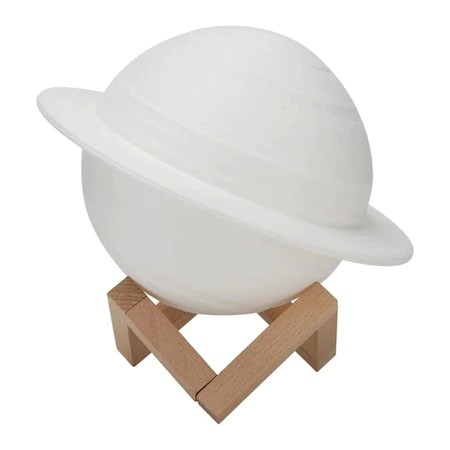Lampa de veghe in forma de Saturn 3D Saturn Light, alimentare baterii, stand plastic inclus, 15 cm, , Alb Cald