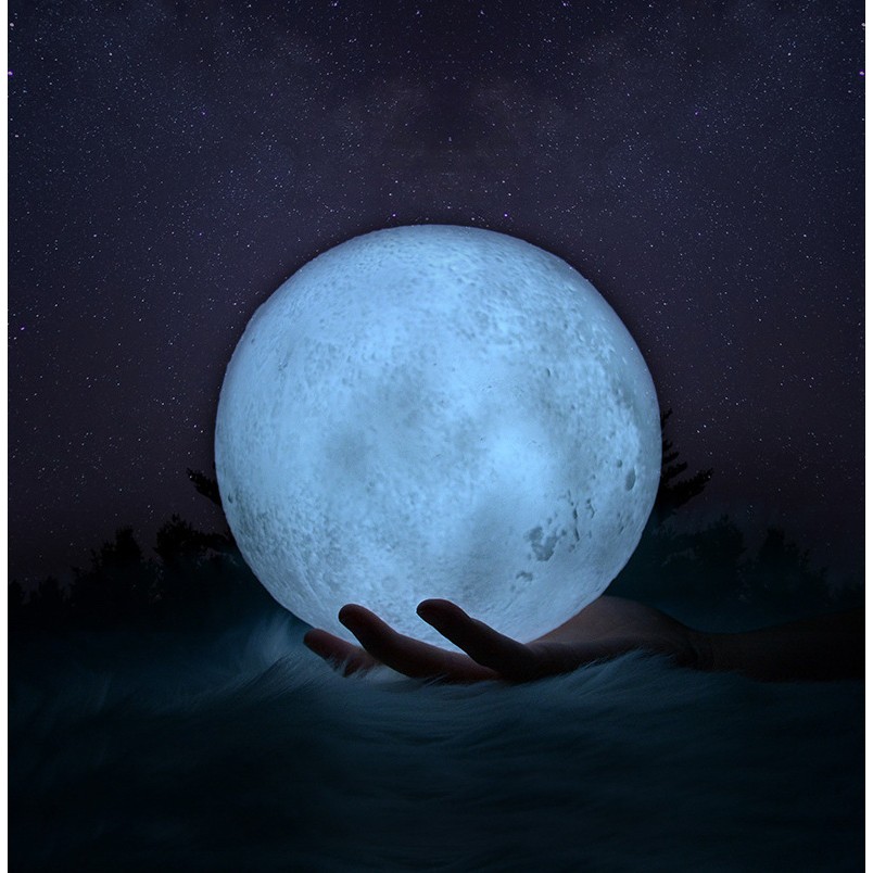 Lampa de veghe luna 3D Moon Light, lumina multicolora cu LED, 7 culori ,schimbare culoare prin atingere,, alimentare baterii, fara acumulator, stand din plastic inclus, 15 cm, - imagine 4