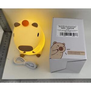 Lampa de Veghe pentru Copii, , din Silicon, Senzor Tactil, Model Capibara, Lumina Calda, Protectie pentru Ochi, Incarcare USB, Capacitate Baterie Incorporata 800mAh, 10.8x9x12.8 cm, Alb