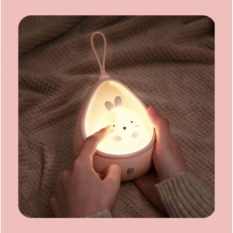 Lampa de veghe portabila cu 2 moduri de functionare , silicon non-toxic, reincarcabila USB, senzor miscare, roz, pisicuta - imagine 4
