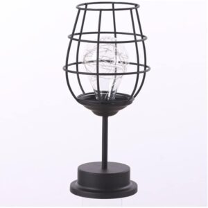 Lampa Decorativa cu Leduri, , Model Pahar de Vin, cu Baterii, 13 x 13 x 28 cm, Suport Negru, Lumina Alb Cald