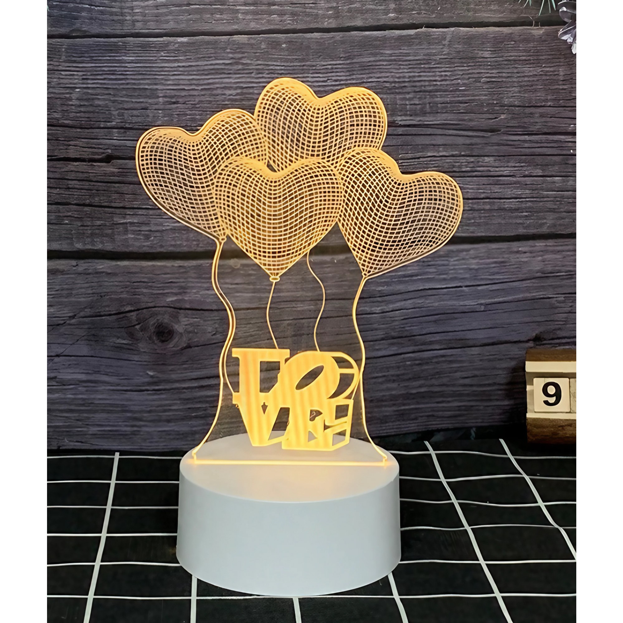 Lampa LED decorativa, , 3D, Baloane Love, din material acril si lumina multicolora, alb - imagine 2