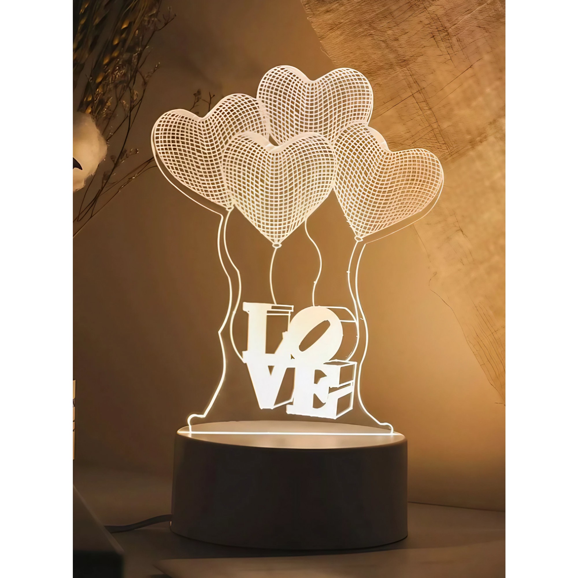 Lampa LED decorativa, , 3D, Baloane Love, din material acril si lumina multicolora, alb - imagine 3