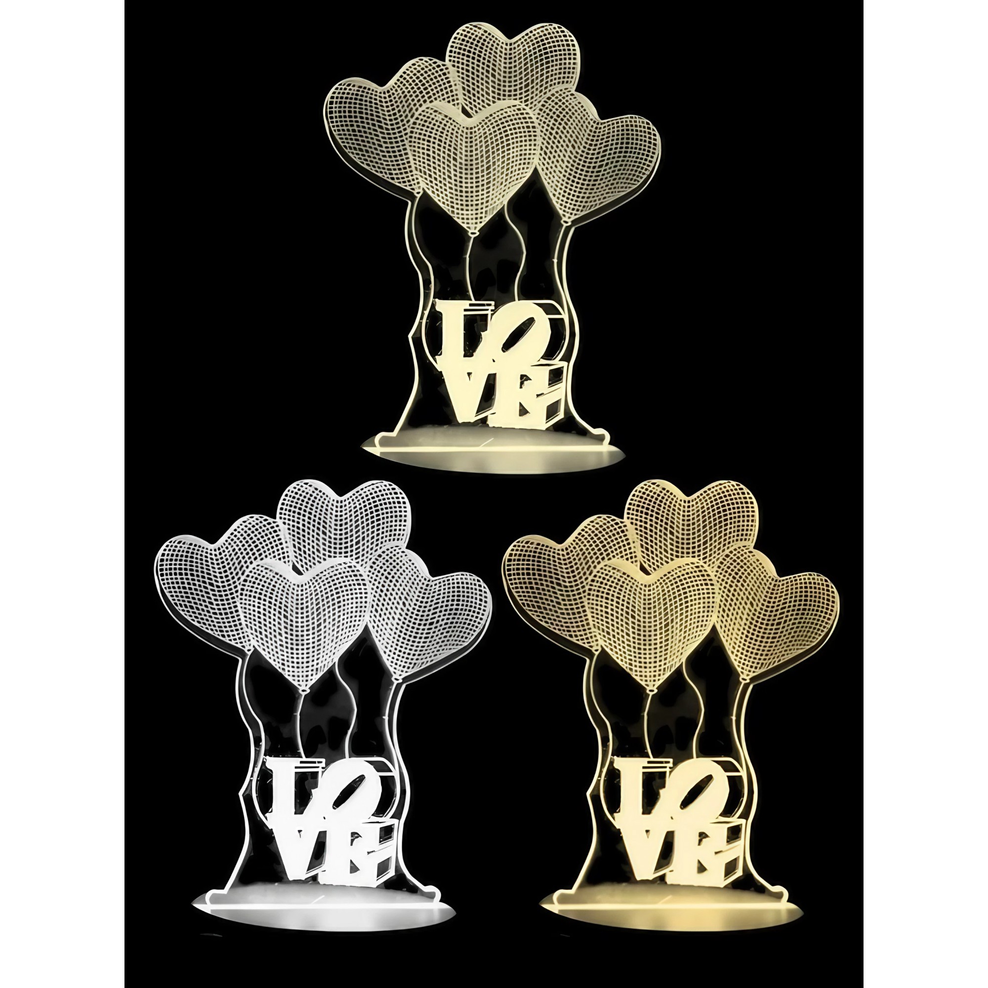 Lampa LED decorativa, , 3D, Baloane Love, din material acril si lumina multicolora, alb - imagine 4