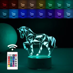 Lampa LED decorativa, , 3D, Cal, cu telecomanda, doua moduri de alimentare USB si baterii, 20 cm inaltime, din material acril si lumina multicolora, alb