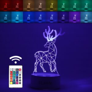 Lampa LED decorativa, , 3D, Cerb, cu telecomanda, doua moduri de alimentare USB si baterii, 20 cm inaltime, din material acril si lumina multicolora, alb