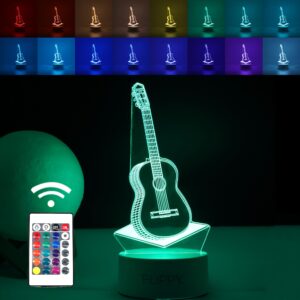 Lampa LED decorativa, , 3D, Chitara, din material acril si lumina multicolora, alb