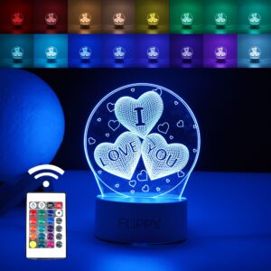 Lampa LED decorativa, , 3D, cu text "I love you", doua moduri de alimentare USB si baterii, 20 cm inaltime, din material acril si lumina multicolora, alb