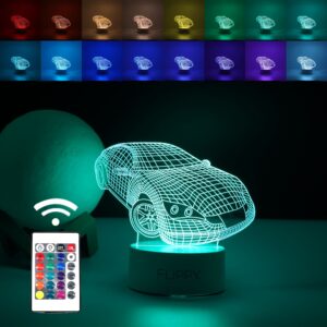 Lampa LED decorativa, , 3D, Masina Sport, doua moduri de alimentare USB si baterii, 20 cm inaltime, din material acril si lumina multicolora, alb
