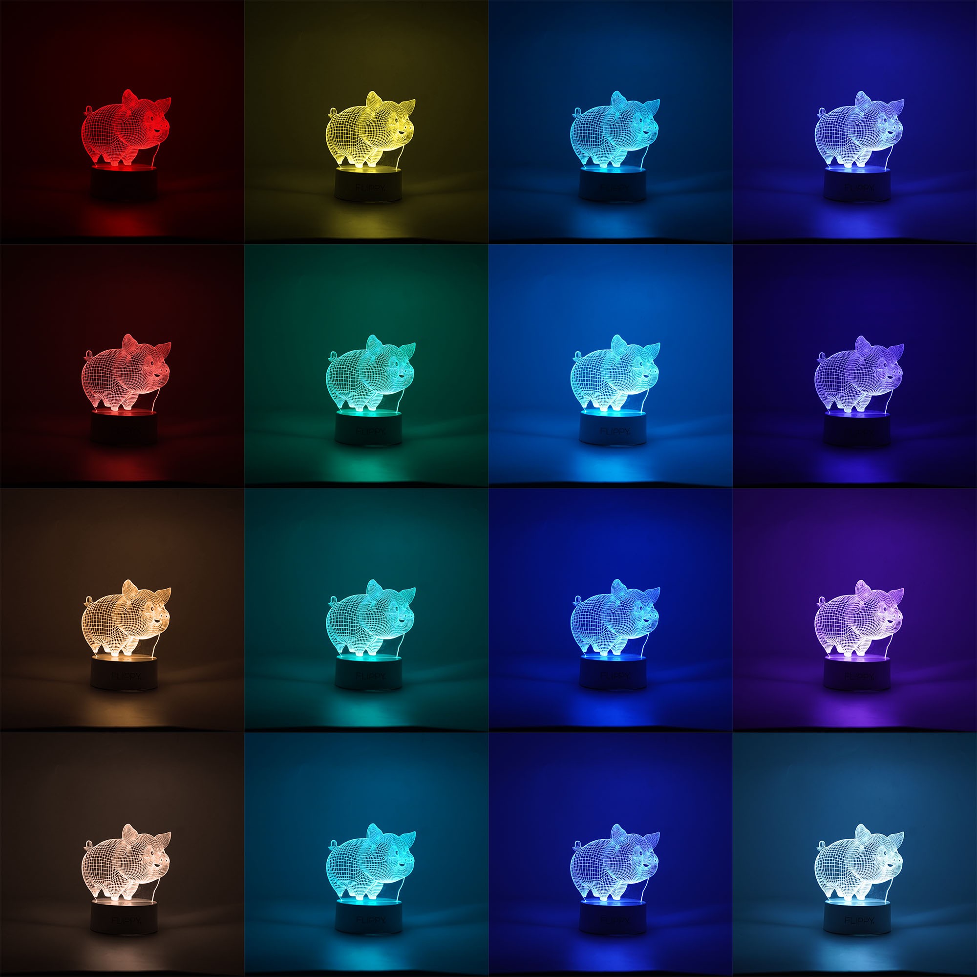 Lampa LED decorativa, , 3D, Porcusor Gras, din material acril si lumina multicolora, alb - imagine 2