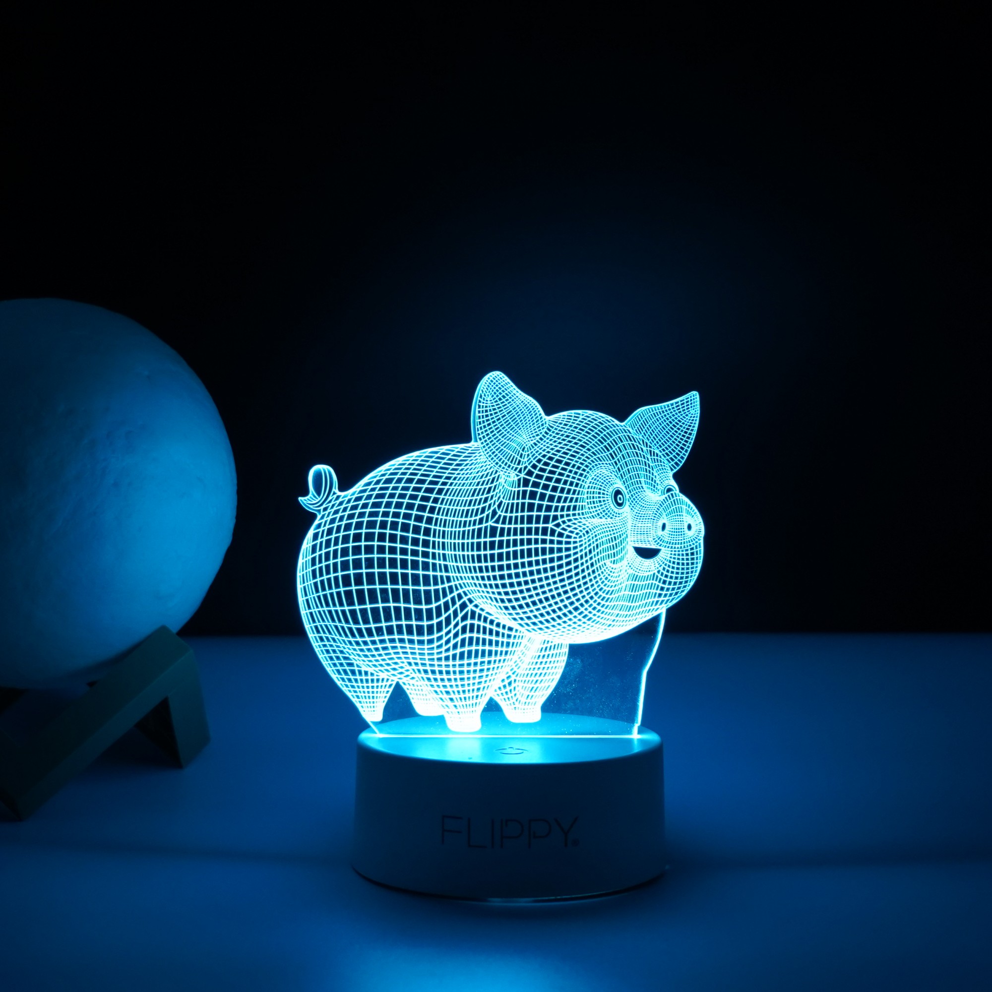 Lampa LED decorativa, , 3D, Porcusor Gras, din material acril si lumina multicolora, alb - imagine 3