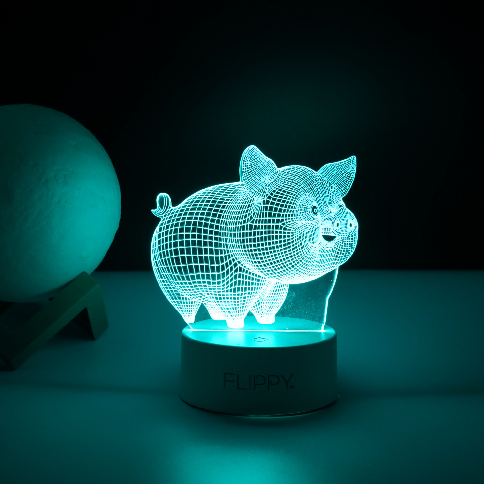 Lampa LED decorativa, , 3D, Porcusor Gras, din material acril si lumina multicolora, alb - imagine 4