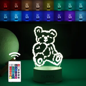 Lampa LED decorativa, , 3D, Ursulet, cu telecomanda, doua moduri de alimentare USB si baterii, 20 cm inaltime, din material acril si lumina multicolora, alb