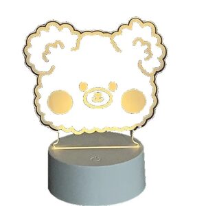 Lampa LED decorativa, , 3D, Ursulet, din material acril si lumina multicolora, alb