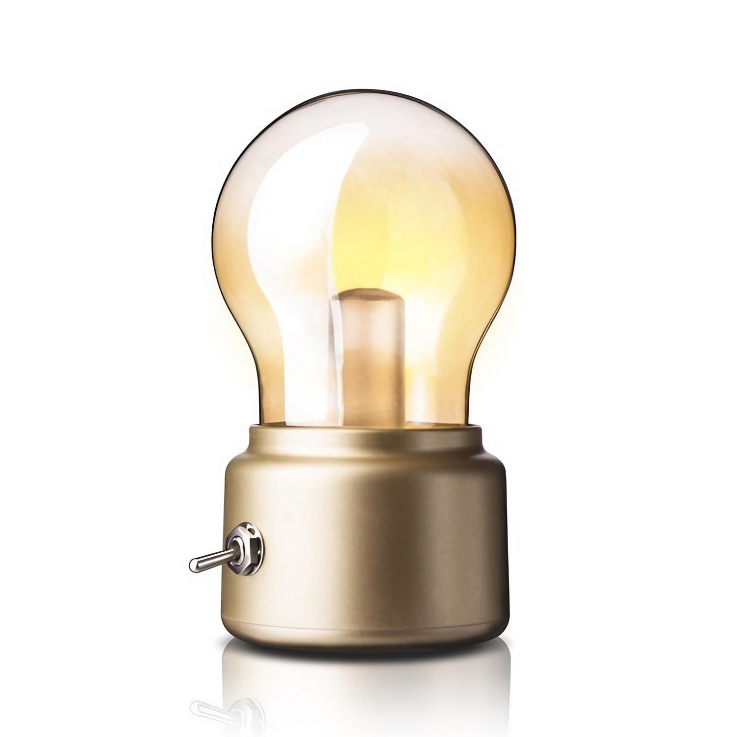 Lampa LED Decorativa sub forma de Bulb, Retro pentru interior, Bej/ Transparent, 5 V, 500 mA, ABS, Lumina Calda, Incarcare USB, Autonimie 12 Ore, Comutator Metalic, , 11x7x6 cm - imagine 3