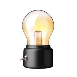 Lampa LED Decorativa sub forma de Bulb, Retro pentru interior, Negru/ Transparent, 5 V, 500 mA, ABS, Lumina Calda, Incarcare USB, Autonimie 12 Ore, Comutator Metalic, , 11x7x6 cm