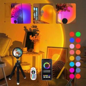 Lampa LED tip Proiector cu 16 culori, , Rotire 360 de Grade, Incarcare USB, cu Telecomanda, Intrerupator, pentru Podea, Tavan, Perete, 26x12 cm, Negru