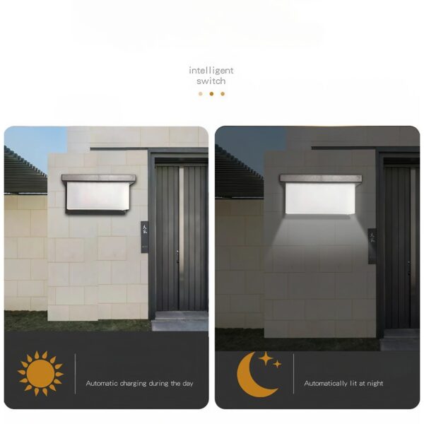 Aplica Solara De Exterior LED ,  13.5 cm x 8 cm, 150 Lumeni 60 LED 18W,  IP65, 3 trepte de lumina, Senzor de Lumina, FORMA ARC, Alb Rece - imagine 4