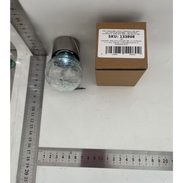 Lampa Solara , LED, Tip Candelabru Mic, Cu Bila Din Sticla Crapata, Exterioara, Impermeabila, Iluminare 6-12 H, Alb - imagine 2