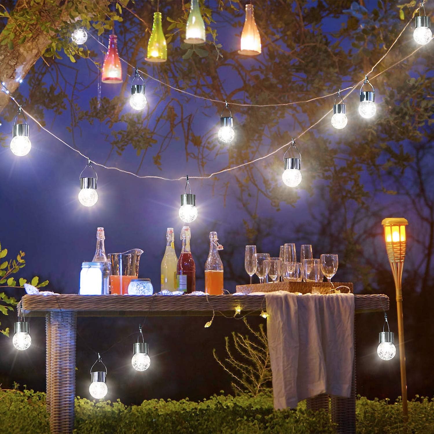 Lampa Solara , LED, Tip Candelabru Mic, Cu Bila Din Sticla Crapata, Exterioara, Impermeabila, Iluminare 6-12 H, Alb - imagine 3