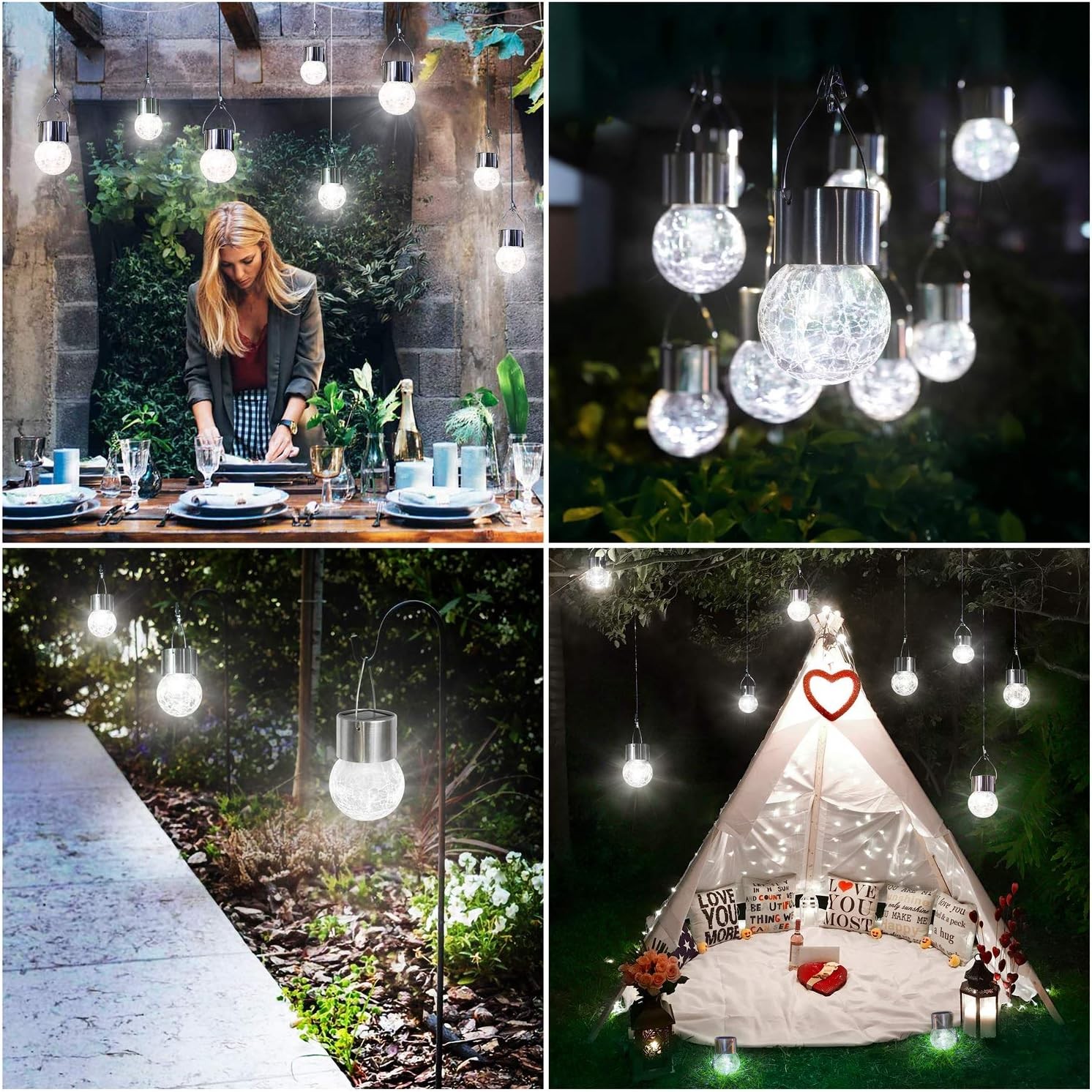 Lampa Solara , LED, Tip Candelabru Mic, Cu Bila Din Sticla Crapata, Exterioara, Impermeabila, Iluminare 6-12 H, Alb - imagine 4