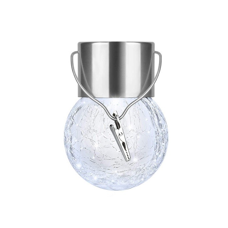 Lampa Solara , LED, Tip Candelabru Mic, Cu Bila Din Sticla Crapata, Exterioara, Impermeabila, Iluminare 6-12 H, Alb