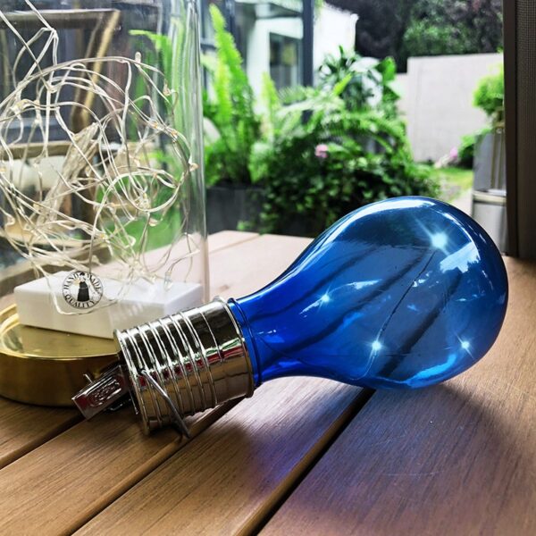 Lampa Solara LED Decorativa sub forma de Bulb, pentru exterior, suspendata, IP65, Ultron Albastru, - imagine 3