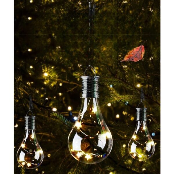 Lampa Solara LED Decorativa sub forma de Bulb, pentru exterior, suspendata, IP65, Ultron Transparent, lumina calda, - imagine 2