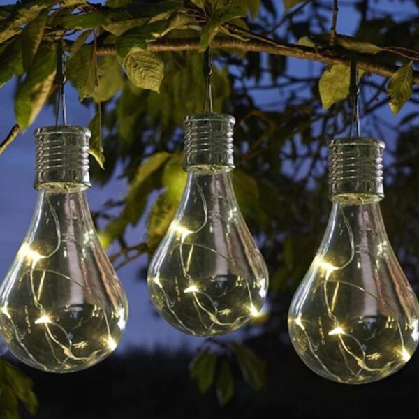 Lampa Solara LED Decorativa sub forma de Bulb, pentru exterior, suspendata, IP65, Ultron Transparent, lumina calda, - imagine 4