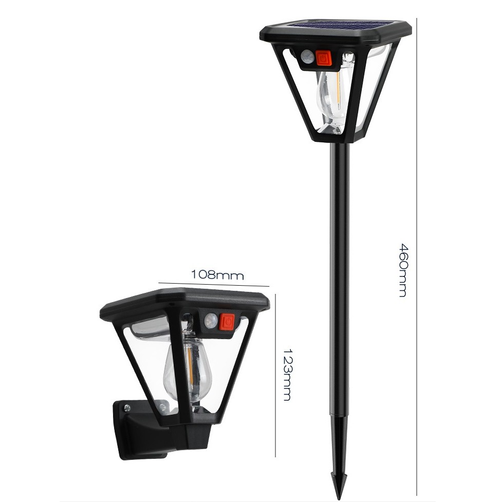 Lampa Solara LED, , Tip Felinar, pentru Perete/Sol, 10.8 x 12.3 x 46 cm, 3 Moduri, Lumina Calda, din ABS si PP, Negru - imagine 3